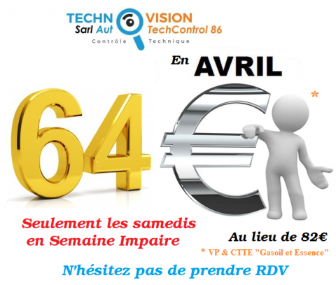 Promotion exceptionnelle les samedis matin 3 & 17 AVRIL 2021 dans votre centre de contrôle technique à Châtellerault